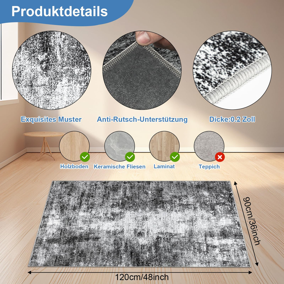Capslpad rutschfeste Stuhlmatten für Hartholzboden 120x150cm Schwarz Abstrakt Bodenschutzmatte Schreibtischstuhl Unterlage Schreibtisch Teppich für Hartböden Büro Bürostuhl
