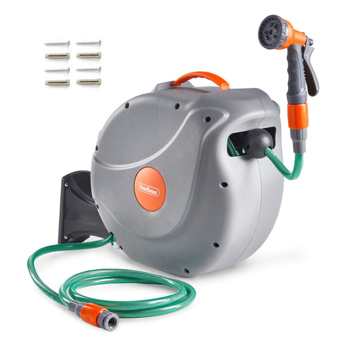 VonHaus Schlauchtrommel 20m, Wandmontierte Gartenschlauch Trommel mit Automatischer Aufrollfunktion, Auto Lock, 180° Schwenkbar Schlauchbox, Schlauchaufroller Inkl. 8 Funktionen Sprühpistole