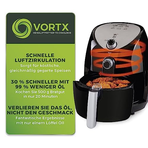 Tower T17021 Heißluftfritteuse für die Ganze Familie mit Schneller Luftzirkulation - 60-Minuten-Timer - Airfryer 4,3L 1500W - Schwarz