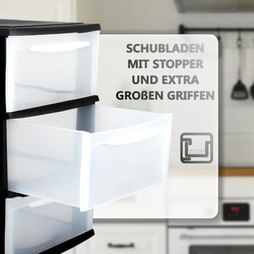 Schubladenbox A4 Schubladenschrank Kunststoff Schreibtisch Organizer mit 3 transparenten Schubladen Aufbewahrungsturm (8,71L Schubladen)