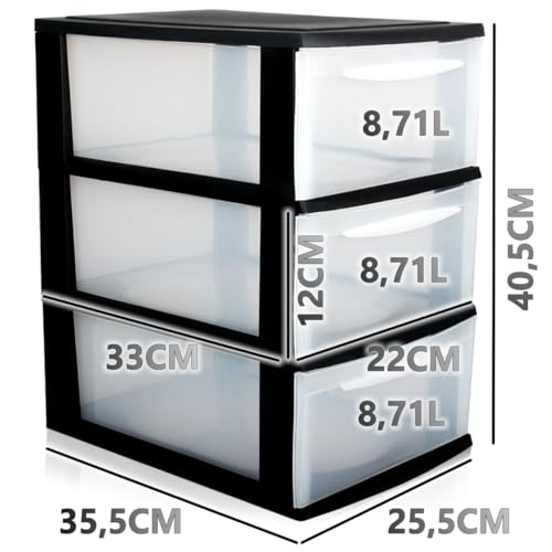 Schubladenbox A4 Schubladenschrank Kunststoff Schreibtisch Organizer mit 3 transparenten Schubladen Aufbewahrungsturm (8,71L Schubladen)