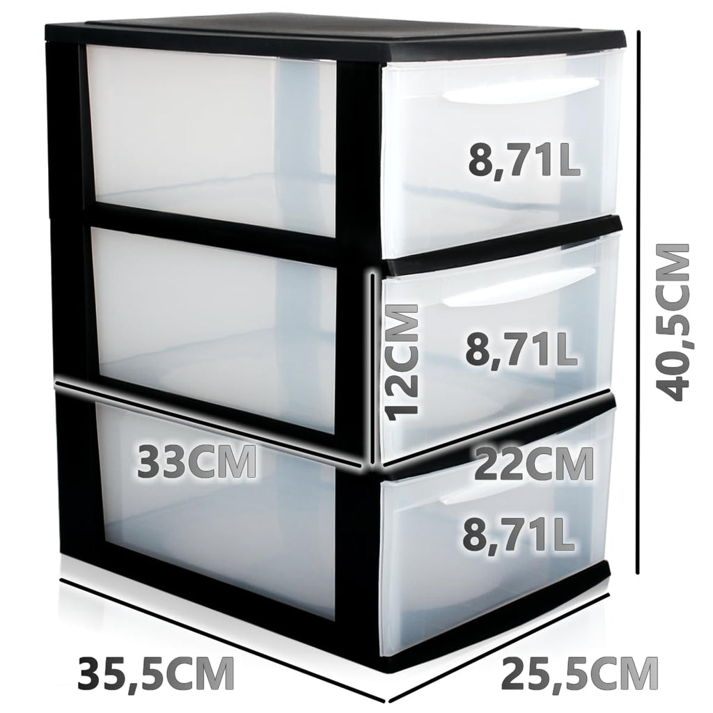 Schubladenbox A4 Schubladenschrank Kunststoff Schreibtisch Organizer mit 3 transparenten Schubladen Aufbewahrungsturm (8,71L Schubladen)