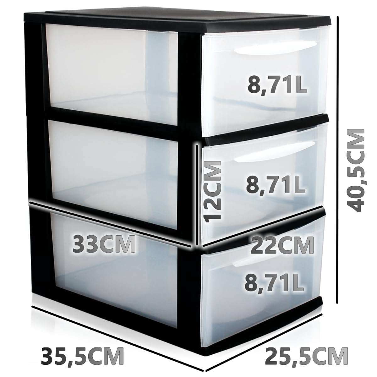 Schubladenbox A4 Schubladenschrank Kunststoff Schreibtisch Organizer mit 3 transparenten Schubladen Aufbewahrungsturm (8,71L Schubladen)