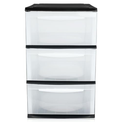 Schubladenbox A4 Schubladenschrank Kunststoff Schreibtisch Organizer mit 3 transparenten Schubladen Aufbewahrungsturm (8,71L Schubladen)