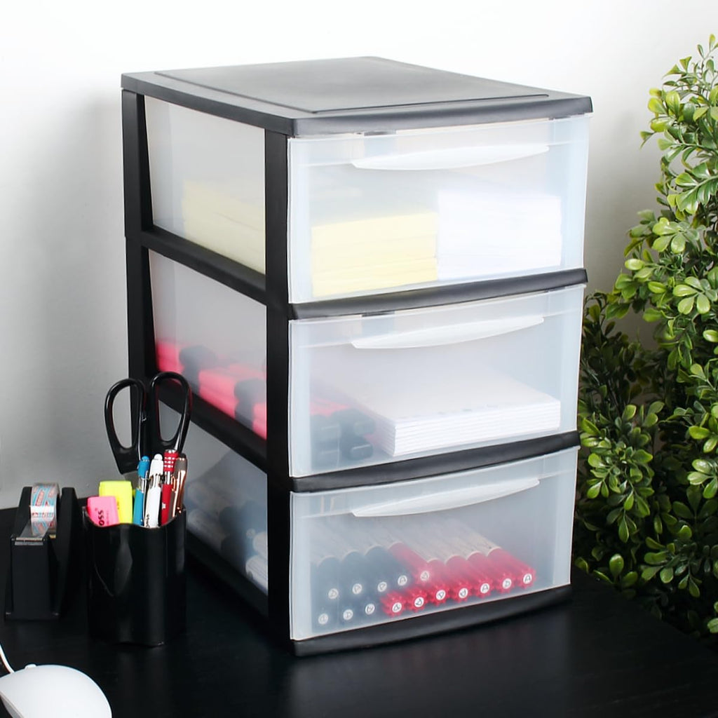 Schubladenbox A4 Schubladenschrank Kunststoff Schreibtisch Organizer mit 3 transparenten Schubladen Aufbewahrungsturm (8,71L Schubladen)