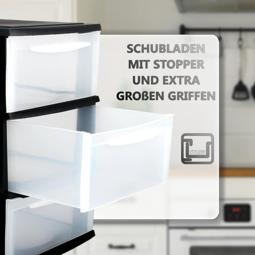 Schubladenbox A4 Schubladenschrank Kunststoff Schreibtisch Organizer mit 3 transparenten Schubladen Aufbewahrungsturm (8,71L Schubladen)