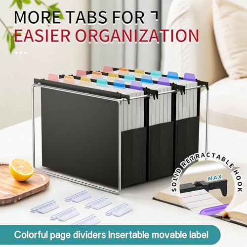 Uquelic A4 Hängeregister Mappen, 6 Stück (10 cm Erweiterung), große Kapazität Hängemappen mit bunten PP-Trennblättern und Reitern, Hängeordner für Schule, Zuhause, Büro, Organisation, Schwarz
