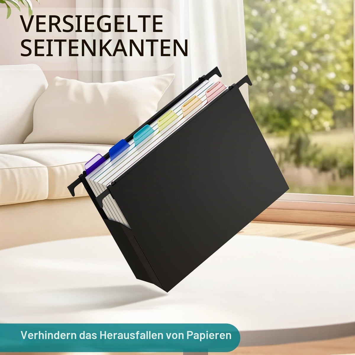 Uquelic A4 Hängeregister Mappen, 6 Stück (10 cm Erweiterung), große Kapazität Hängemappen mit bunten PP-Trennblättern und Reitern, Hängeordner für Schule, Zuhause, Büro, Organisation, Schwarz