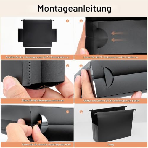 Uquelic A4 Hängeregister Mappen, 6 Stück (10 cm Erweiterung), große Kapazität Hängemappen mit bunten PP-Trennblättern und Reitern, Hängeordner für Schule, Zuhause, Büro, Organisation, Schwarz