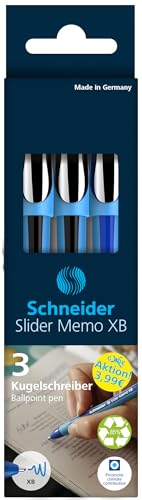 Schneider Kugelschreiber Slider Memo XB (extrabreit, Made in Germany) 3er Etui, 2x schwarz/1x blau