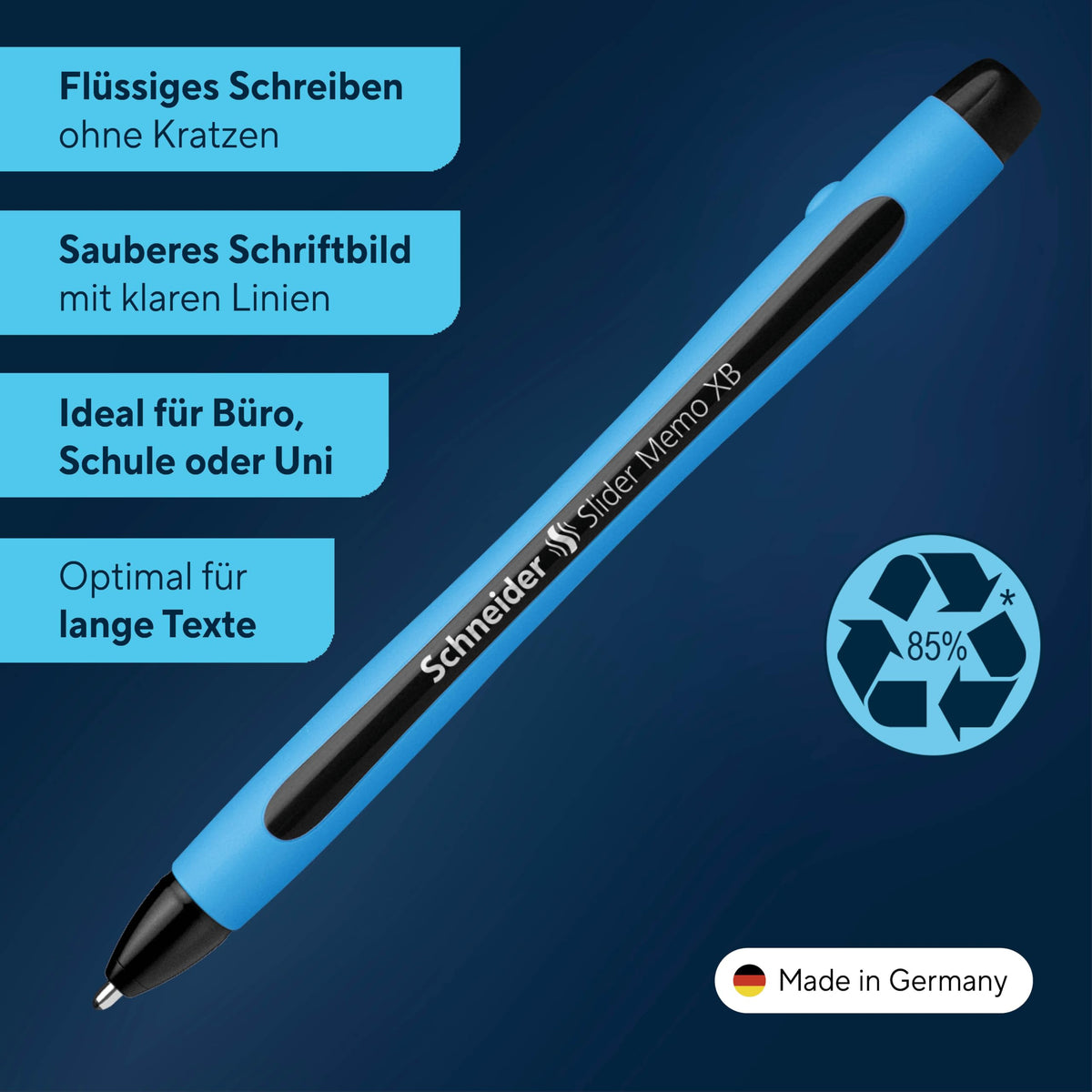 Schneider Kugelschreiber Slider Memo XB (extrabreit, Made in Germany) 3er Etui, 2x schwarz/1x blau