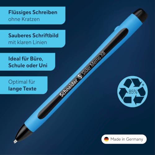 Schneider Kugelschreiber Slider Memo XB (extrabreit, Made in Germany) 3er Etui, 2x schwarz/1x blau