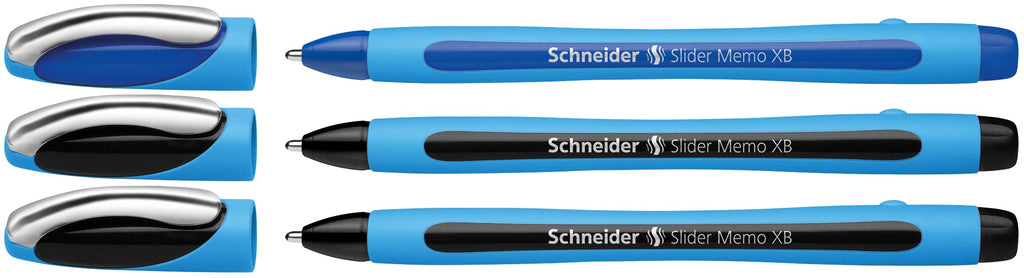 Schneider Kugelschreiber Slider Memo XB (extrabreit, Made in Germany) 3er Etui, 2x schwarz/1x blau