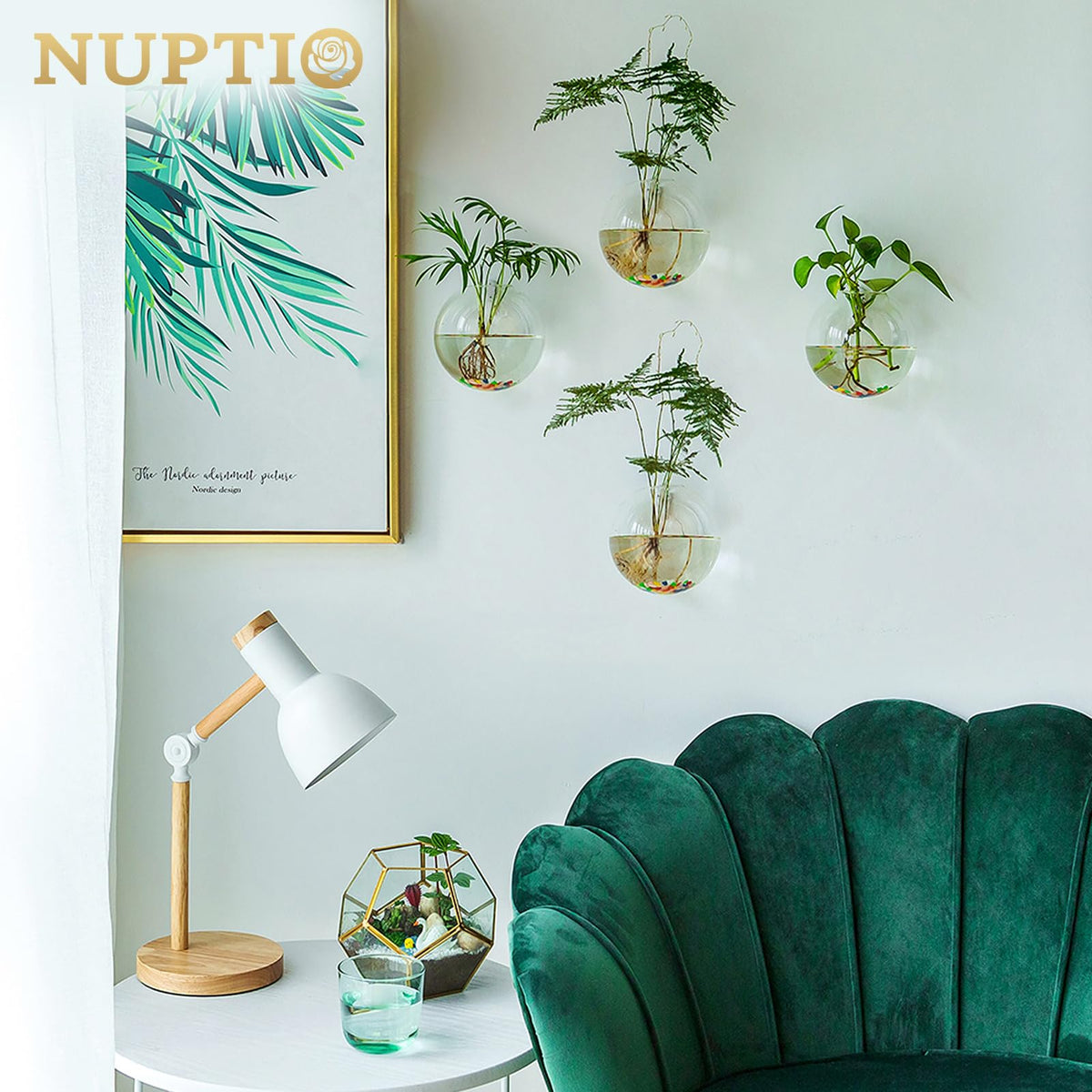 NUPTIO Glas Wandvase Modernes für Pflanzen: Wandbehang Glasvase 4er-Set