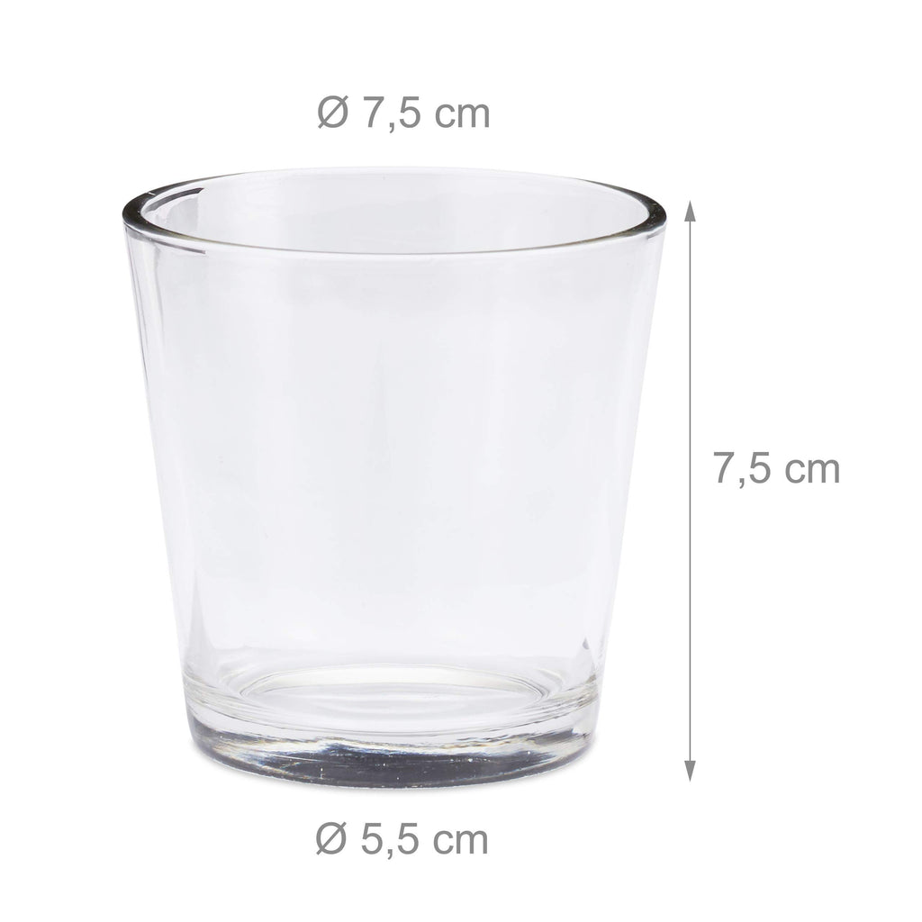 Relaxdays, klar Teelichtgläser 12er Set, konisch, Tischdeko, Gläser für Dessert, Votivgläser, Gastgeschenk, 7,5 cm Ø, Standard