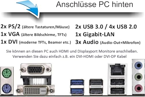 shinobee Intel Core i7 4790S Multimedia PC - Schneller Computer für Büro & Home Office - Rechner mit 4.0 GHZ - 32GB RAM - 1000GB SSD - DVD - USB3.0 - WLAN - Windows 11 Pro - MS Office - #6956