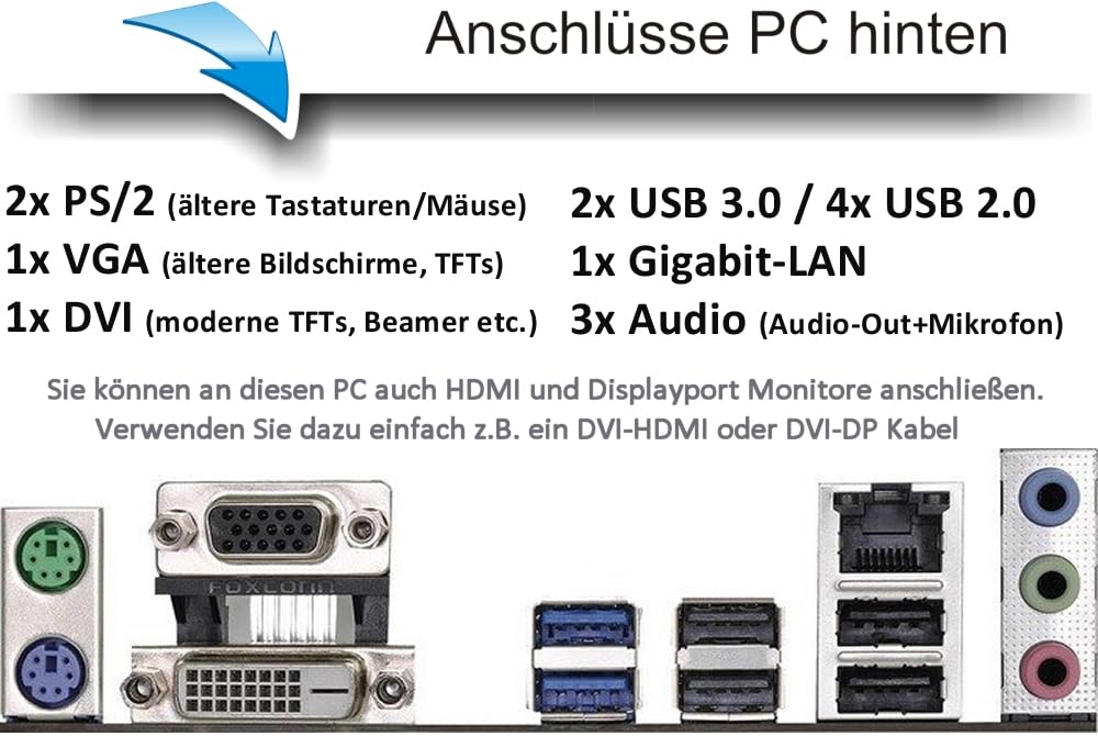 shinobee Intel Core i7 4790S Multimedia PC - Schneller Computer für Büro & Home Office - Rechner mit 4.0 GHZ - 32GB RAM - 1000GB SSD - DVD - USB3.0 - WLAN - Windows 11 Pro - MS Office - #6956