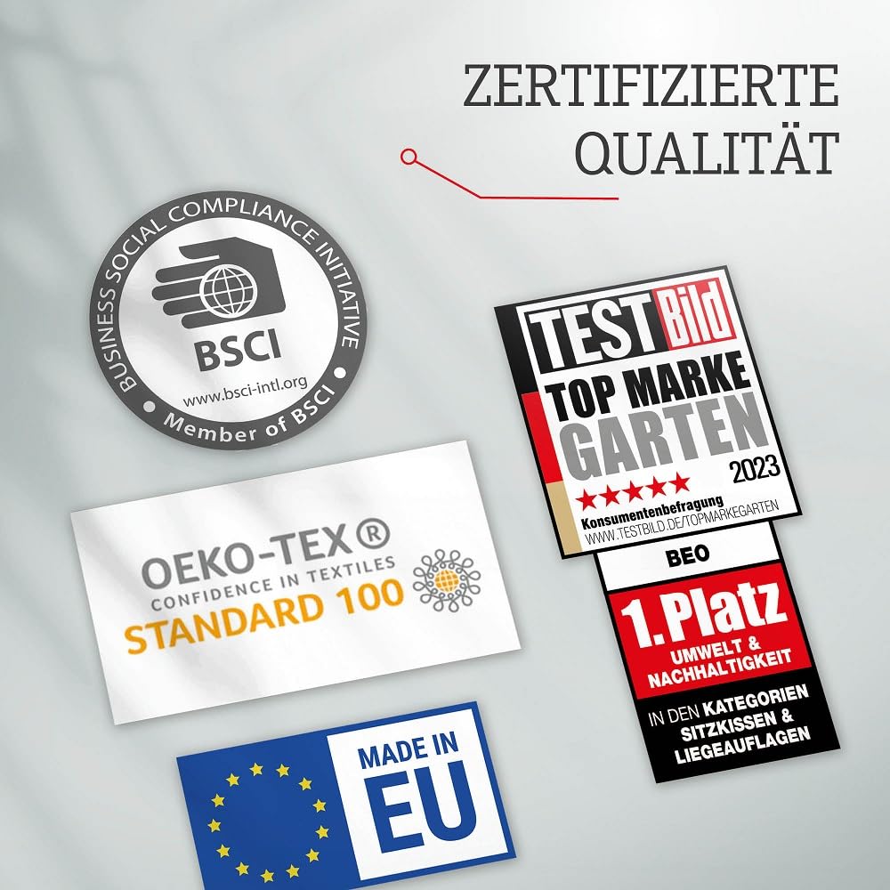 Beo Lounge Auflagen Set Monaco 8-teilig - Atmungsaktiv, Maschinenwaschbar, UV-beständig - Gartenmöbel Kissen für Rattanmöbel in Hell-Grau - Passend für Allibert Lounge-Möbel
