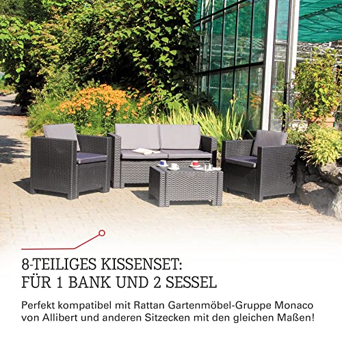 Beo Lounge Auflagen Set Monaco 8-teilig - Atmungsaktiv, Maschinenwaschbar, UV-beständig - Gartenmöbel Kissen für Rattanmöbel in Hell-Grau - Passend für Allibert Lounge-Möbel