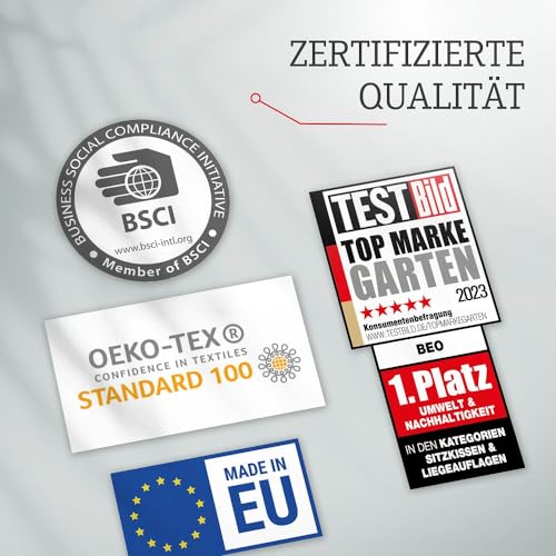 Beo Lounge Auflagen Set Monaco 8-teilig - Atmungsaktiv, Maschinenwaschbar, UV-beständig - Gartenmöbel Kissen für Rattanmöbel in Hell-Grau - Passend für Allibert Lounge-Möbel