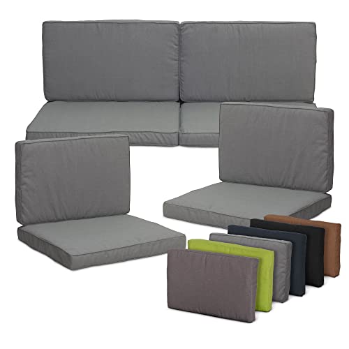 Beo Lounge Auflagen Set Monaco 8-teilig - Atmungsaktiv, Maschinenwaschbar, UV-beständig - Gartenmöbel Kissen für Rattanmöbel in Hell-Grau - Passend für Allibert Lounge-Möbel