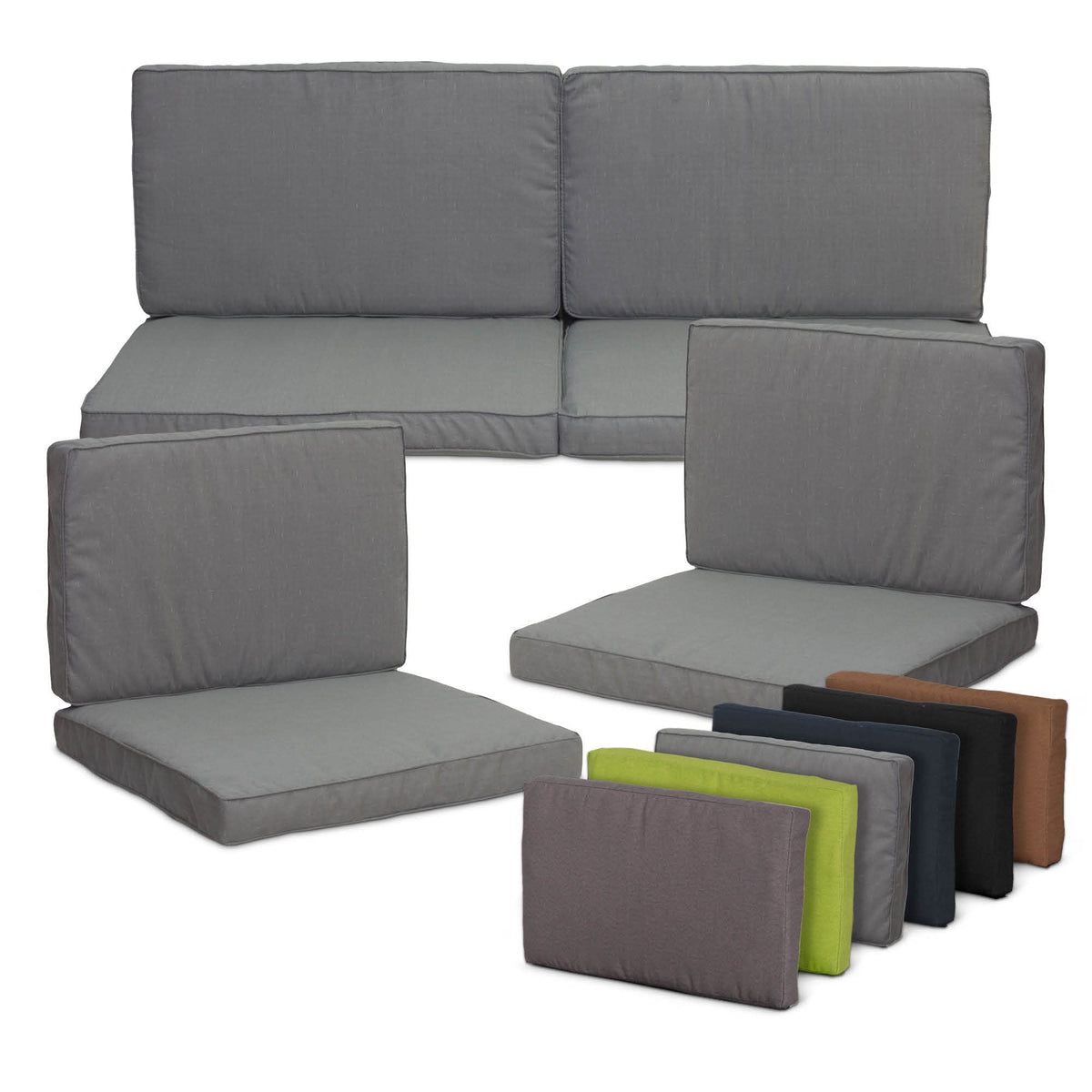 Beo Lounge Auflagen Set Monaco 8-teilig - Atmungsaktiv, Maschinenwaschbar, UV-beständig - Gartenmöbel Kissen für Rattanmöbel in Hell-Grau - Passend für Allibert Lounge-Möbel