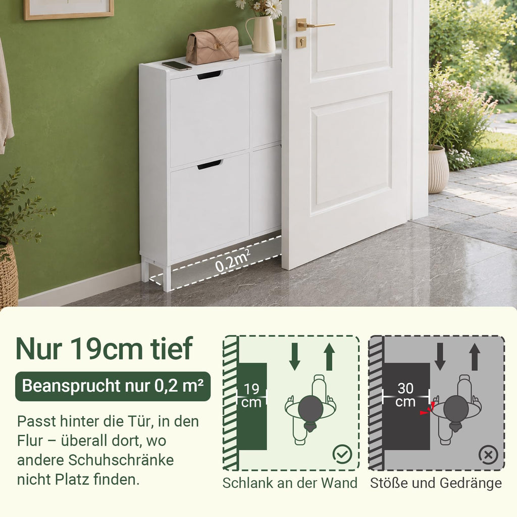 SoBuy Schuhschrank schmal mit 4 Klappen 100x91x19cm für Flur
