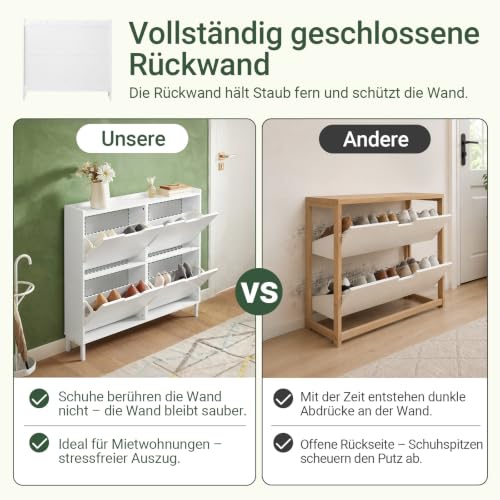 SoBuy Schuhschrank schmal mit 4 Klappen 100x91x19cm für Flur