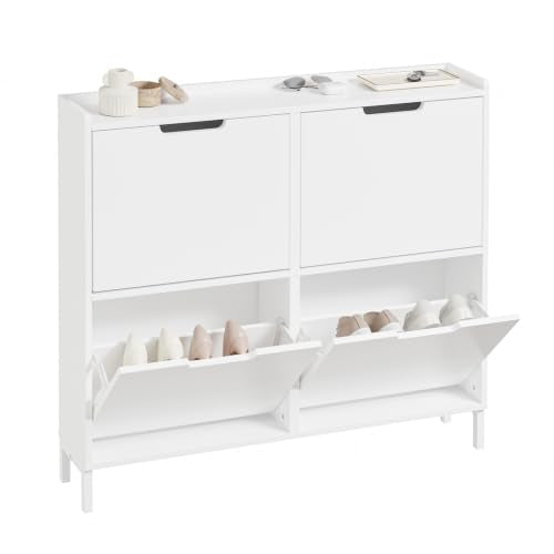 SoBuy Schuhschrank schmal mit 4 Klappen 100x91x19cm für Flur