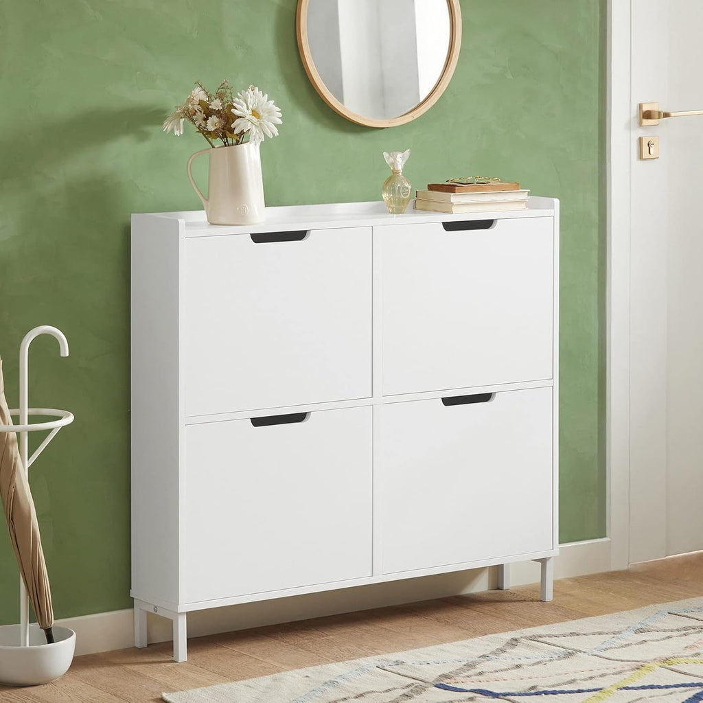 SoBuy Schuhschrank schmal mit 4 Klappen 100x91x19cm für Flur