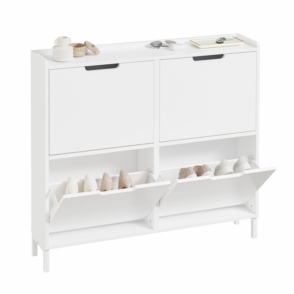 SoBuy Schuhschrank schmal mit 4 Klappen 100x91x19cm für Flur