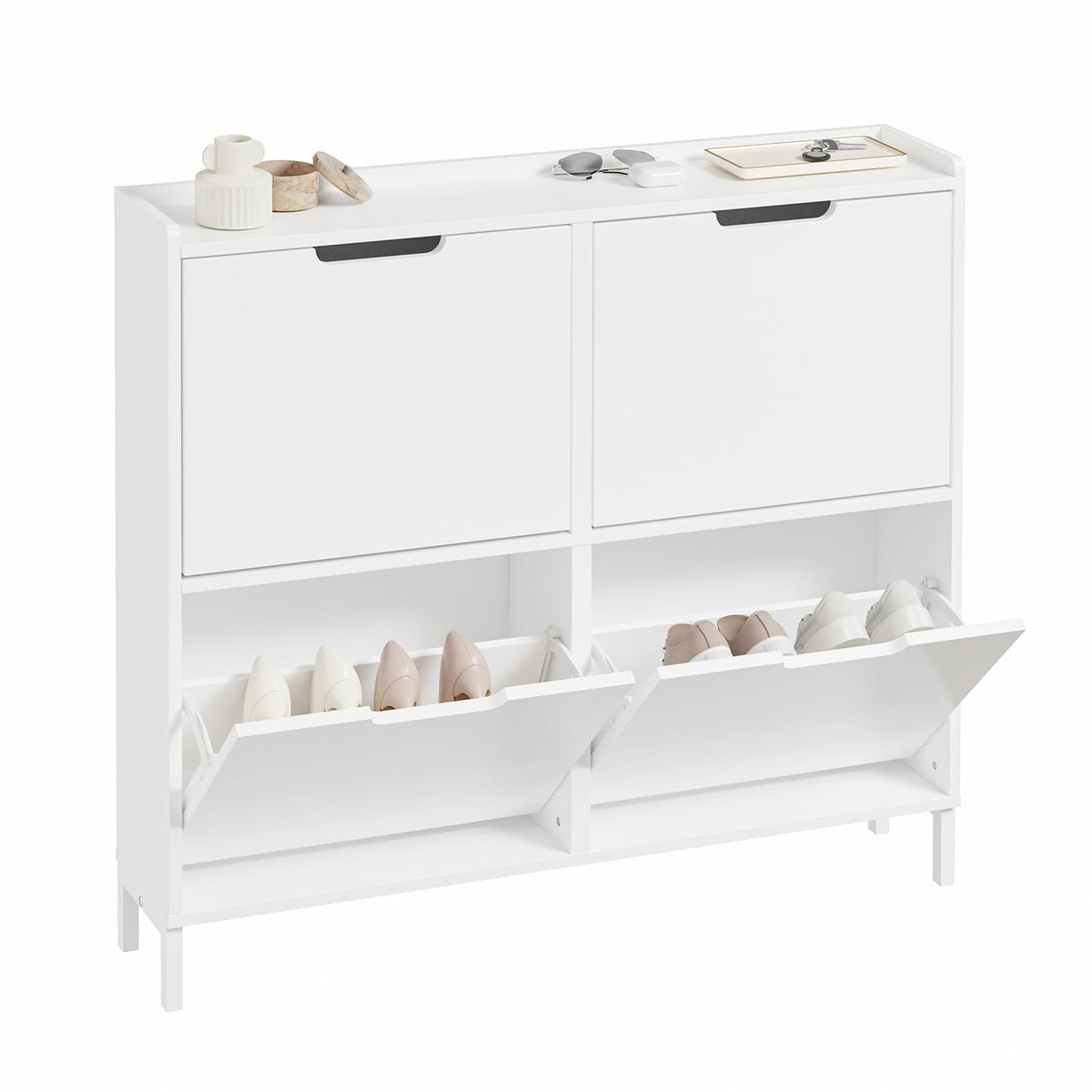 SoBuy Schuhschrank schmal mit 4 Klappen 100x91x19cm für Flur