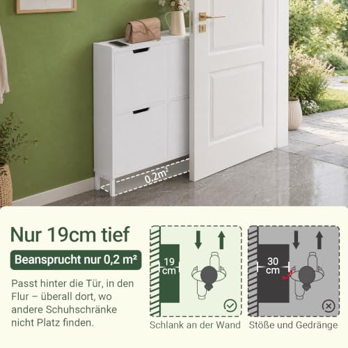 SoBuy Schuhschrank schmal mit 4 Klappen 100x91x19cm für Flur