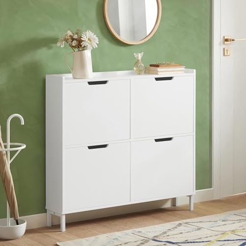 SoBuy Schuhschrank schmal mit 4 Klappen 100x91x19cm für Flur