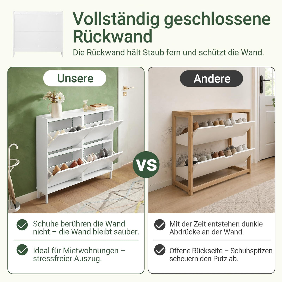 SoBuy Schuhschrank schmal mit 4 Klappen 100x91x19cm für Flur
