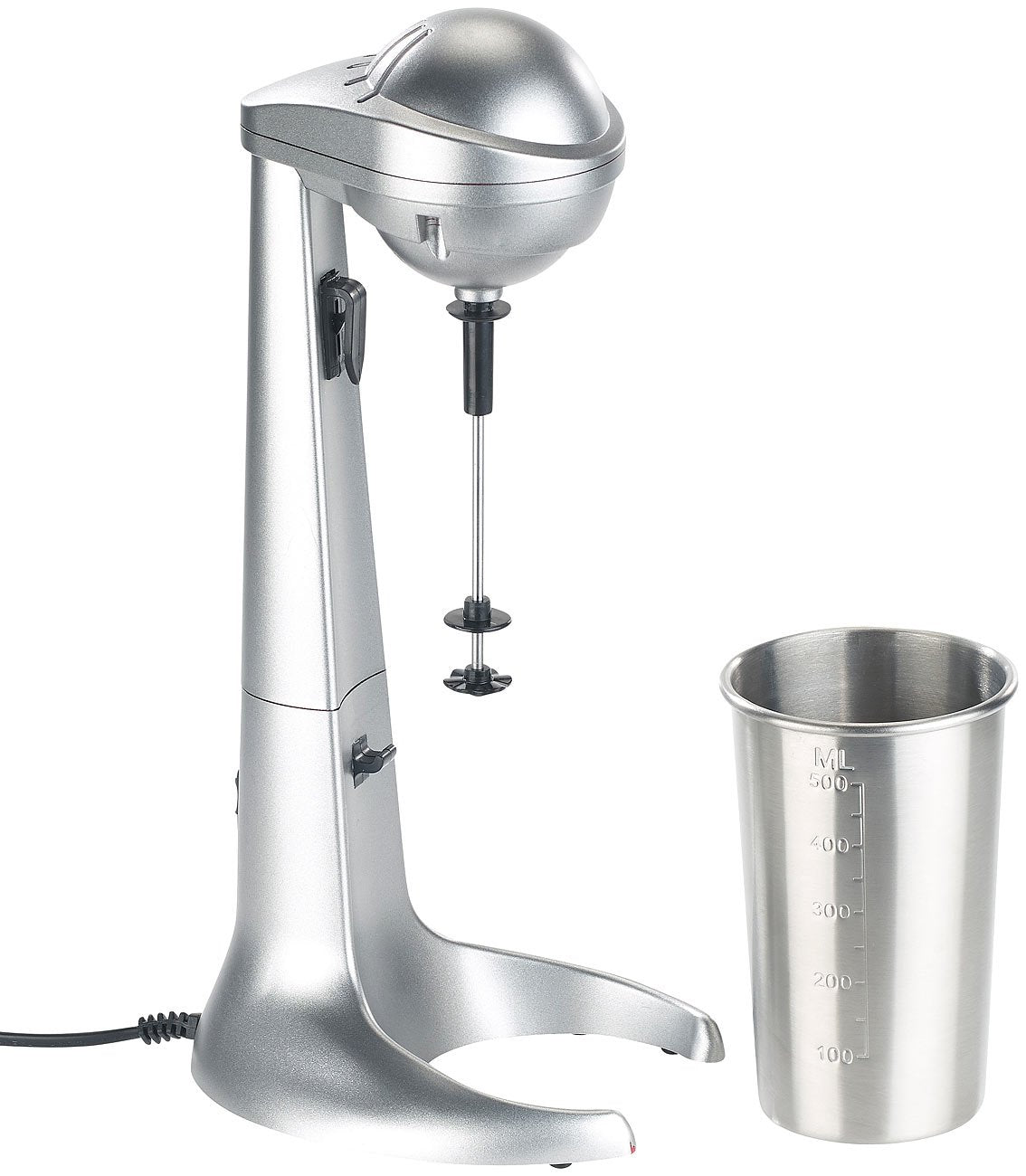 Rosenstein & Söhne Milchshaker: Elektrischer Drink-Mixer mit Edelstahl-Becher, 65 Watt (Milchshaker elektrisch, Milchshake Mixer, Shake)