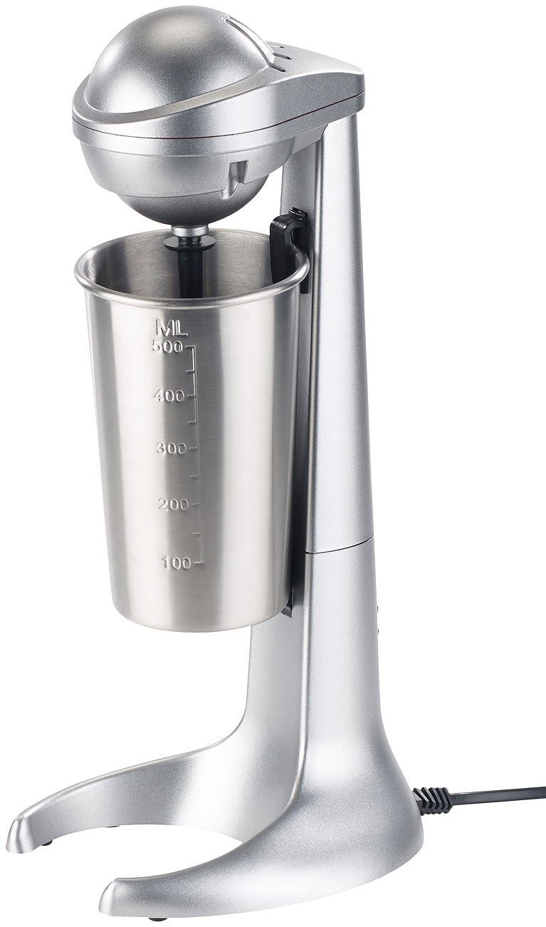 Rosenstein & Söhne Milchshaker: Elektrischer Drink-Mixer mit Edelstahl-Becher, 65 Watt (Milchshaker elektrisch, Milchshake Mixer, Shake)