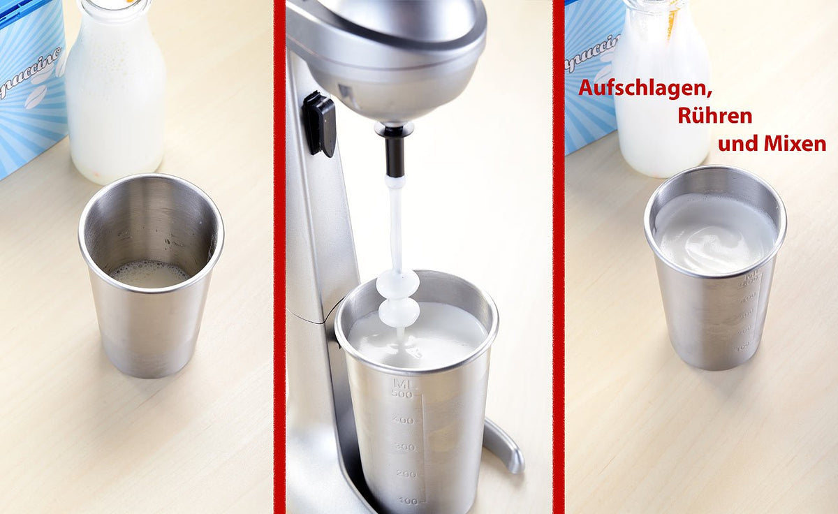 Rosenstein & Söhne Milchshaker: Elektrischer Drink-Mixer mit Edelstahl-Becher, 65 Watt (Milchshaker elektrisch, Milchshake Mixer, Shake)