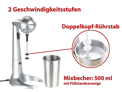 Rosenstein & Söhne Milchshaker: Elektrischer Drink-Mixer mit Edelstahl-Becher, 65 Watt (Milchshaker elektrisch, Milchshake Mixer, Shake)