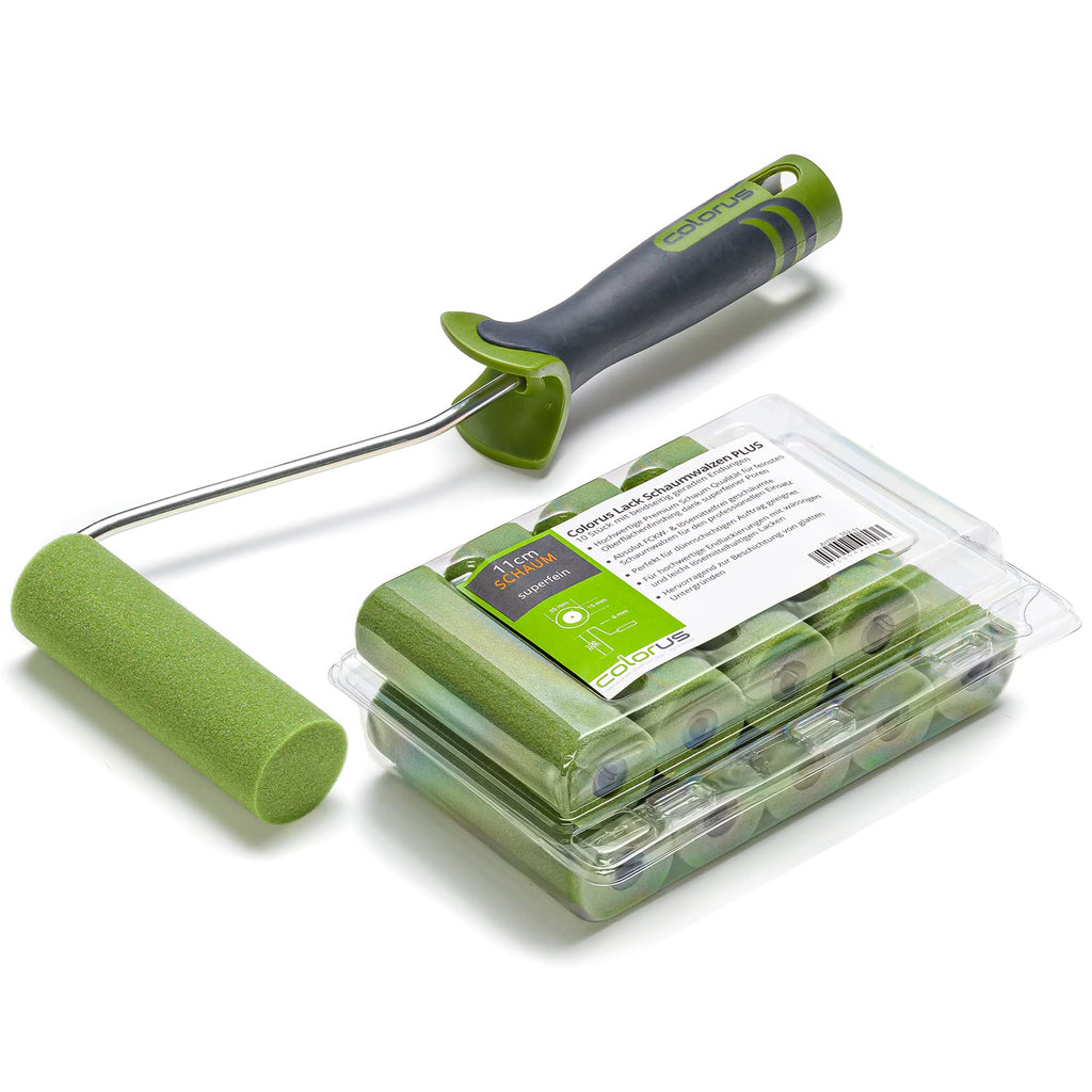 Colorus Lackierwalzen Set 10x Schaumwalze Lackrolle 11 cm gerade mit Bügel