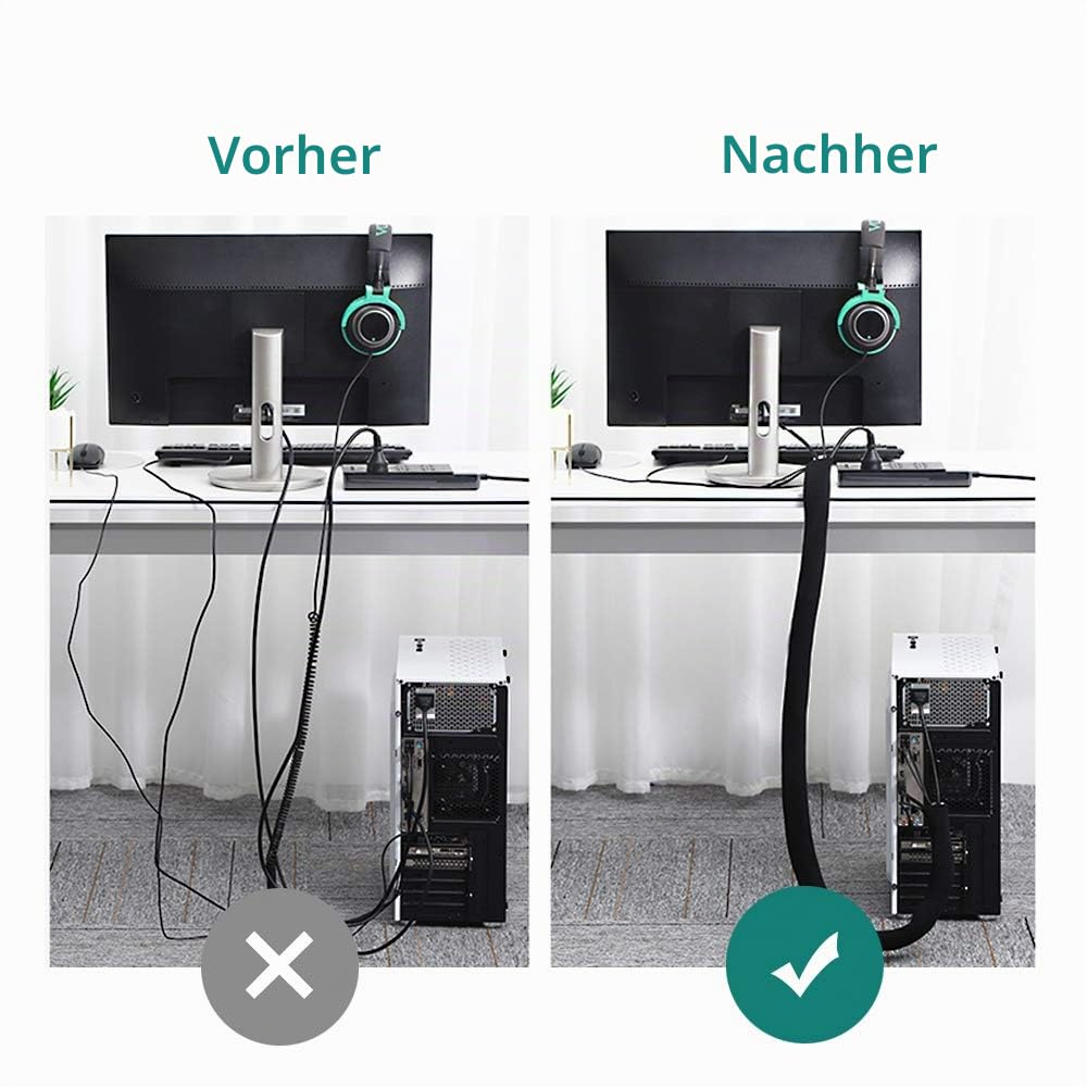 GeeRic 4M Kabelschlauch Neopren Kabelkanal mit einstellbarem Durchmesser für Kabelmanagement, Neopren Flexibler und wiederverwendbarer mit Klettverschluss Schwarz/Weiß