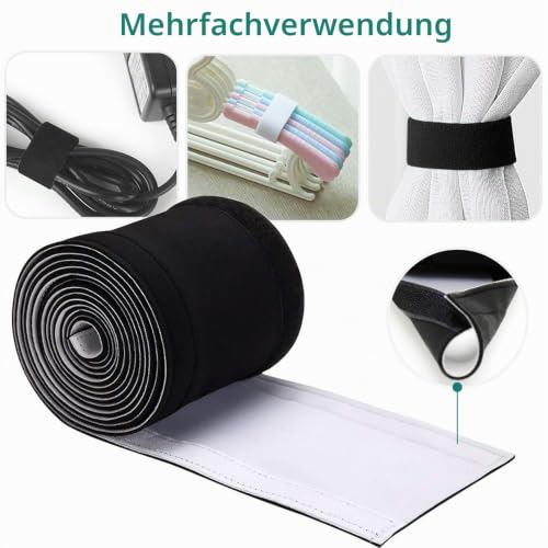 GeeRic 4M Kabelschlauch Neopren Kabelkanal mit einstellbarem Durchmesser für Kabelmanagement, Neopren Flexibler und wiederverwendbarer mit Klettverschluss Schwarz/Weiß