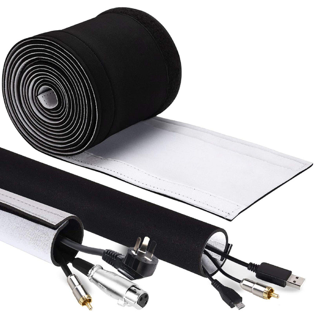 GeeRic 4M Kabelschlauch Neopren Kabelkanal mit einstellbarem Durchmesser für Kabelmanagement, Neopren Flexibler und wiederverwendbarer mit Klettverschluss Schwarz/Weiß