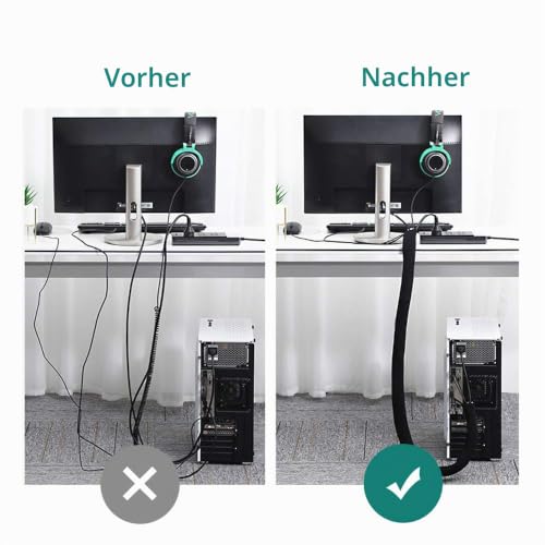 GeeRic 4M Kabelschlauch Neopren Kabelkanal mit einstellbarem Durchmesser für Kabelmanagement, Neopren Flexibler und wiederverwendbarer mit Klettverschluss Schwarz/Weiß