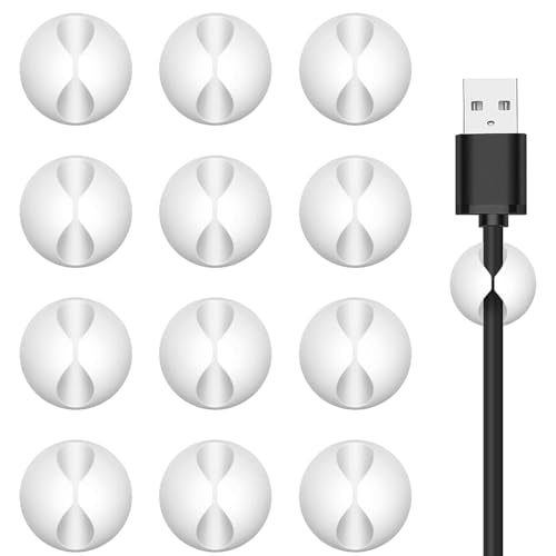 Kabelhalter Kabelclips, 12 Stück Kabel Organizer - Kabelklemmen Selbstklebend Kabel-Clips, Kabel-Organizer Kabelorganizer für Schreibtisch, Kabelmanagement für Netzkabel (Weiß)