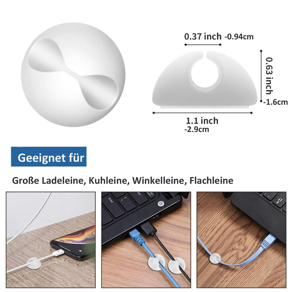 Kabelhalter Kabelclips, 12 Stück Kabel Organizer - Kabelklemmen Selbstklebend Kabel-Clips, Kabel-Organizer Kabelorganizer für Schreibtisch, Kabelmanagement für Netzkabel (Weiß)