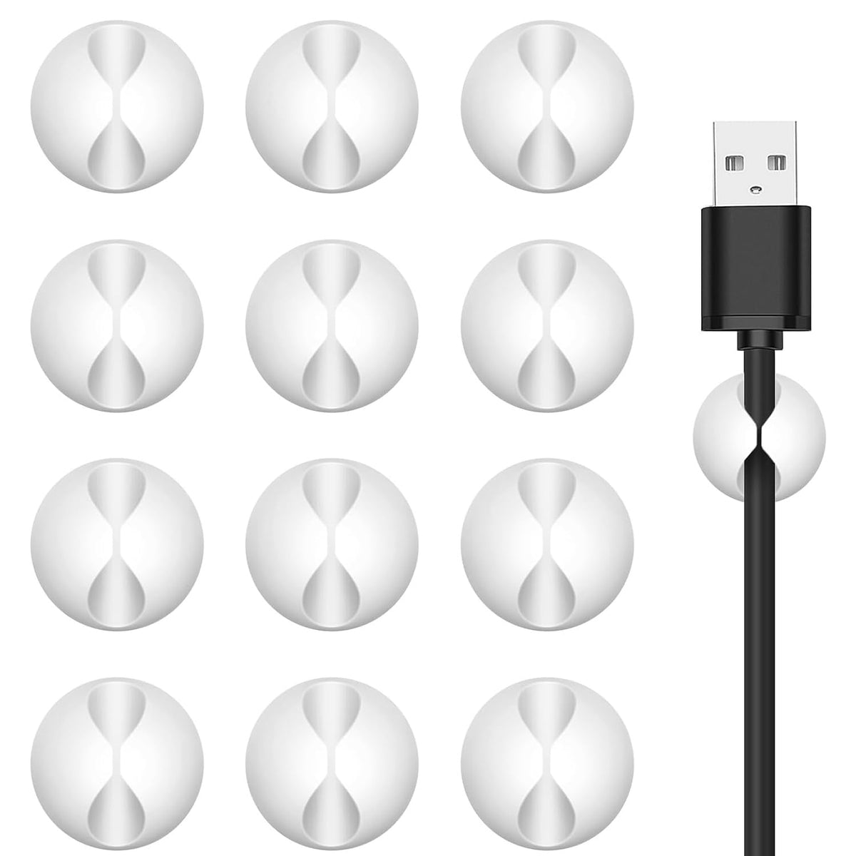 Kabelhalter Kabelclips, 12 Stück Kabel Organizer - Kabelklemmen Selbstklebend Kabel-Clips, Kabel-Organizer Kabelorganizer für Schreibtisch, Kabelmanagement für Netzkabel (Weiß)