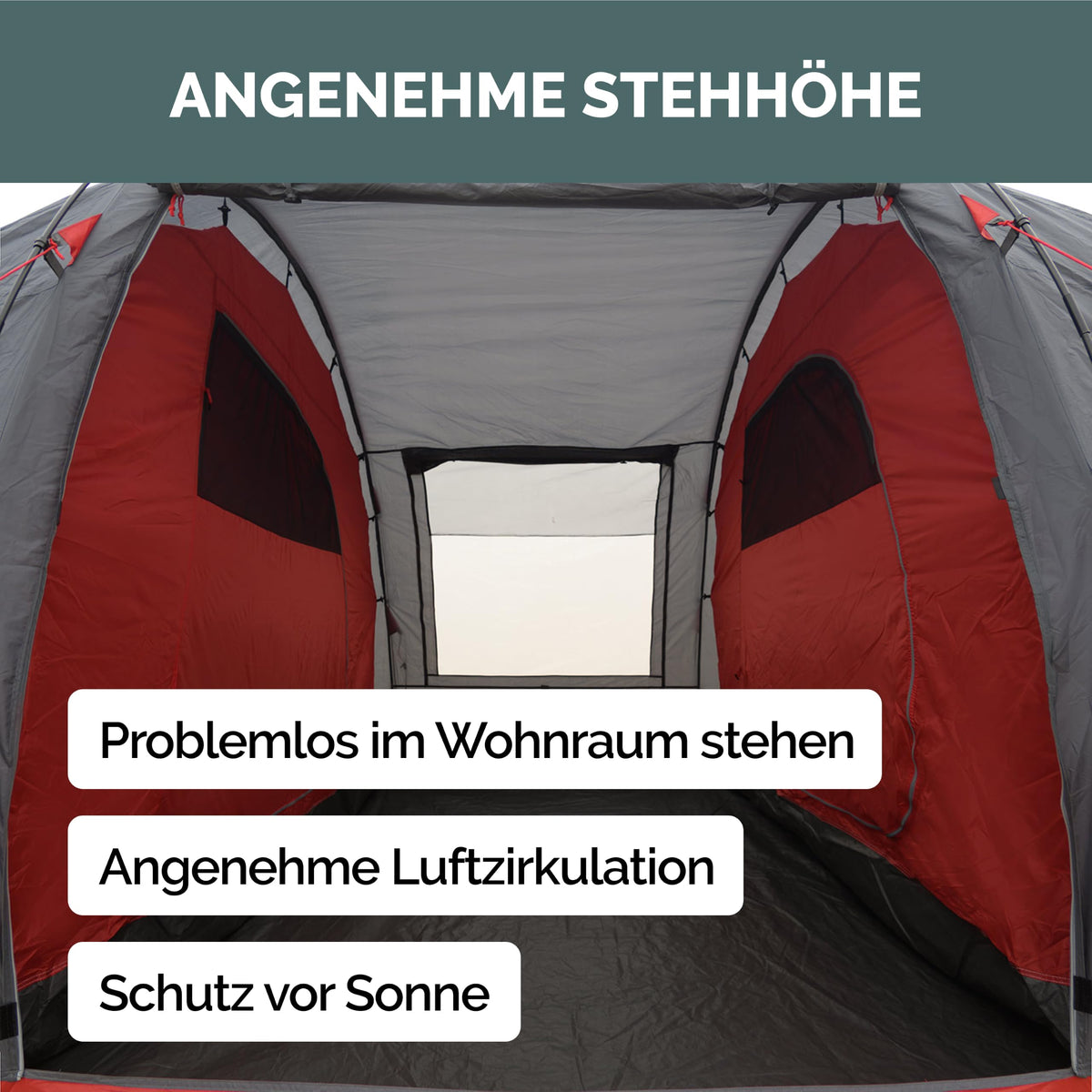JUSTCAMP Lake XXL Familienzelt für 6 Personen - wasserdichtes Tunnelzelt mit 2 Schlafkabinen, großem Vorraum & Stehhöhe - Campingzelt mit eingenähtem Boden, Moskitonetz und 2 Eingängen