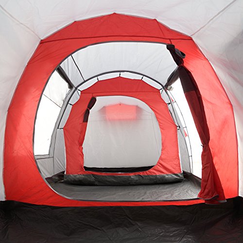 JUSTCAMP Lake XXL Familienzelt für 6 Personen - wasserdichtes Tunnelzelt mit 2 Schlafkabinen, großem Vorraum & Stehhöhe - Campingzelt mit eingenähtem Boden, Moskitonetz und 2 Eingängen
