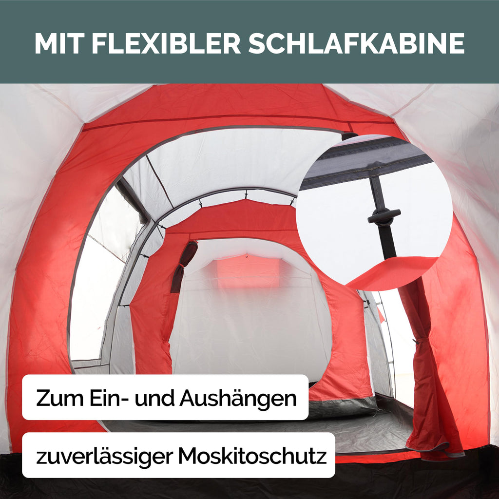 JUSTCAMP Lake XXL Familienzelt für 6 Personen - wasserdichtes Tunnelzelt mit 2 Schlafkabinen, großem Vorraum & Stehhöhe - Campingzelt mit eingenähtem Boden, Moskitonetz und 2 Eingängen